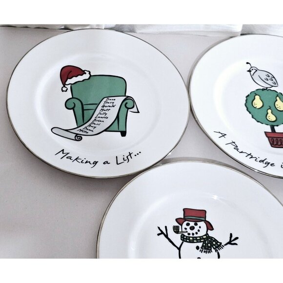 Holiday Snack Dessert Plates 7.5" reindeer partridge wreath bells 6pc Christmas - Picture 3 of 12